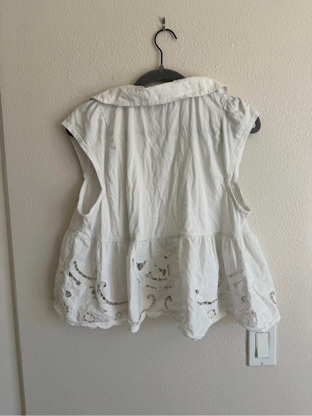 Anthropologie White Eyelet Embroidered Peplum Blouse - Picture 2 of 3